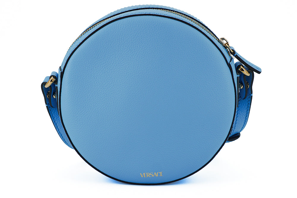 Versace Chic Blue Leather Round Shoulder Bag - - - Versace