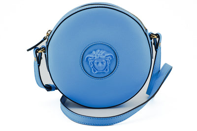 Versace Chic Blue Leather Round Shoulder Bag - Blue - - Versace