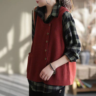 Women's Knitted Vest Loose Fashion - Red Free Size - Women's Coats & Jackets - Carvan Mart