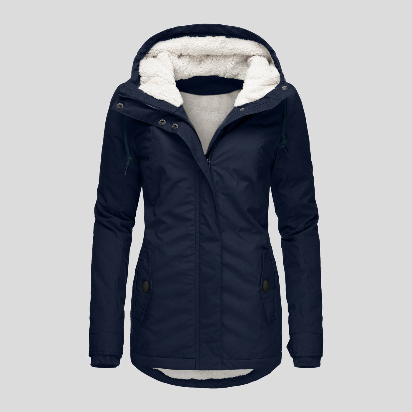 Mid-Length Hooded Cotton-Padded Jacket Women's Loose Coat - Navy Blue - Women's Coats & Jackets - Carvan Mart