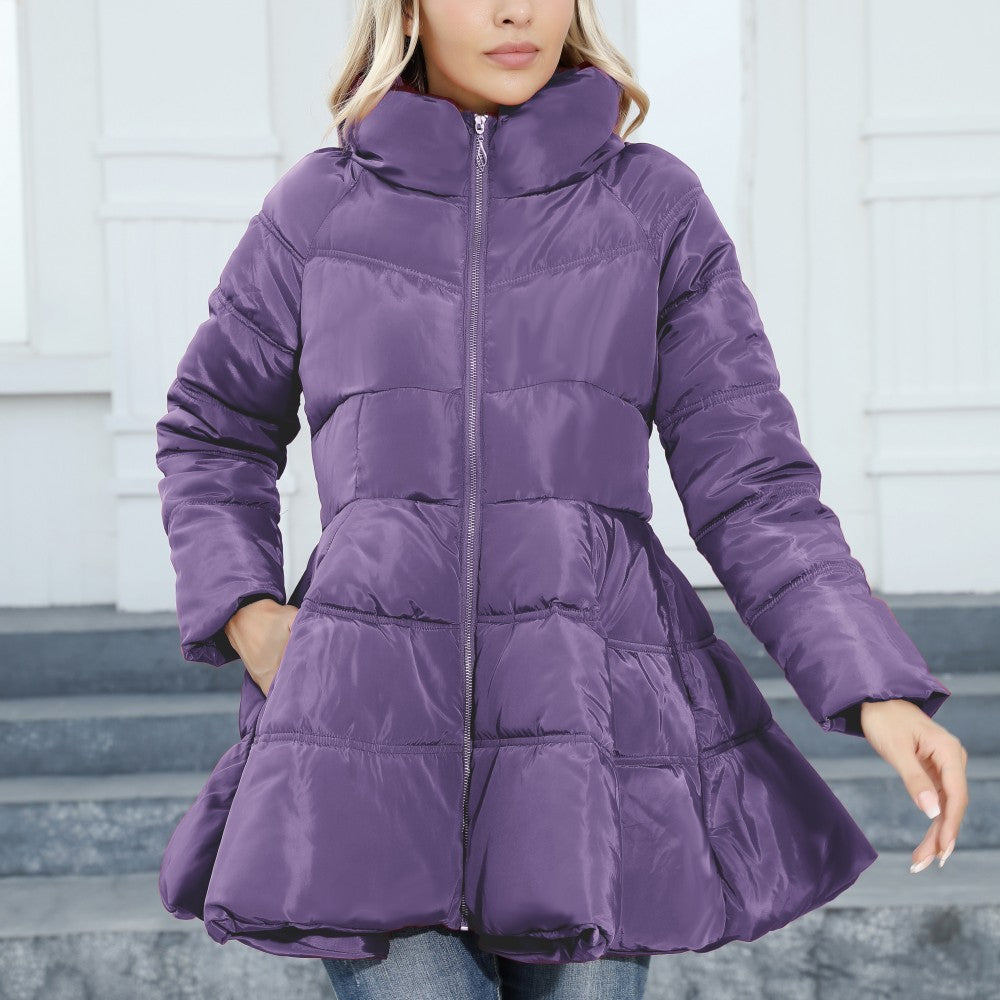 Newest Big Skirt Design Coat Winter Warm Slim-fitting Stand-collar Mid-length Thickened Waist Cotton Jacket Women - Carvan Mart Ltd