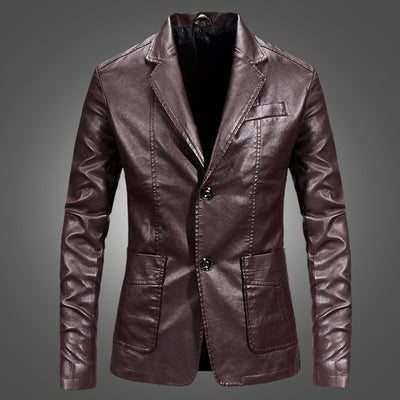 Slim Handsome Spring Leather Jacket Small Suit Men - Carvan Mart