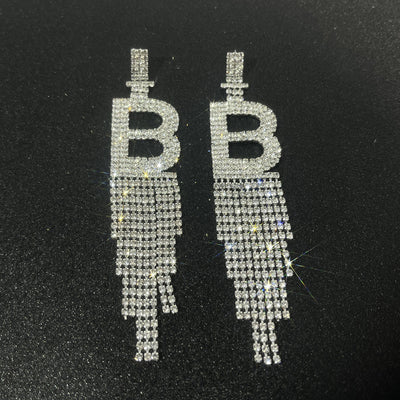 Fashion Jewelry 925 Silver Needle Ornaments Rhinestone Letter B Earrings Banquet Tassel Ear Ornaments Earrings - Carvan Mart