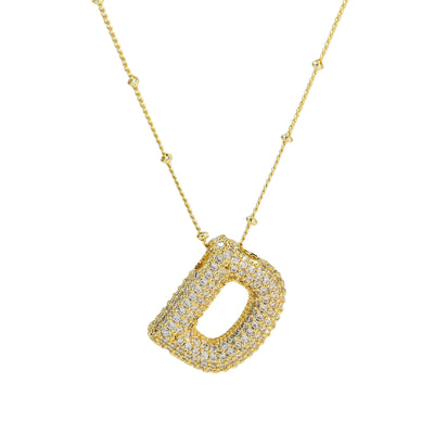 Brass Zircon Bubble Balloon Letter Pendant Necklace For Women - Gold D - Necklaces - Carvan Mart