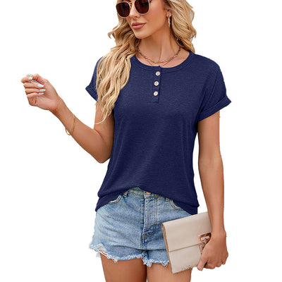 Round Neck Short Sleeve T-Shirt Women's Summer Loose Shirt - Carvan Mart
