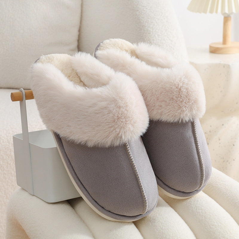 Winter Warm Plush Slippers Fur Slippers Comfy Non-Slip Bedroom Fuzzy Shoes - Grey - Women's Slippers - Carvan Mart