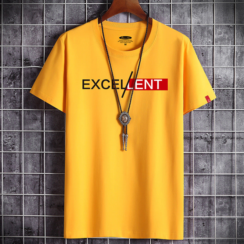 Cotton Summer Men's Short-sleeved T-shirt Bottoming Shirt Top Clothes For Men - Yellow - Men's Shirts - Carvan Mart