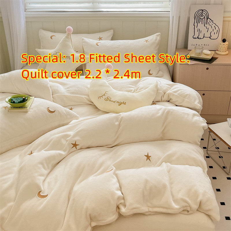 Milk Velvet Four Piece Set Of Healing Princess Style Double Sided Velvet Coral Velvet Bed Sheets - White 1.8mincrease - Bedding Sets - Carvan Mart