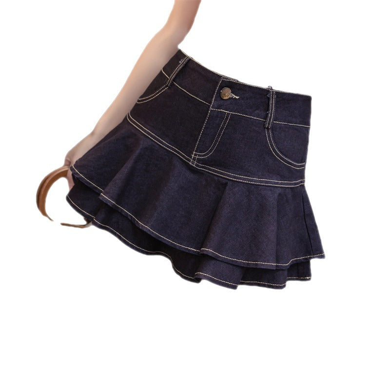 Women's Denim Ruffled Skirt Fishtail Skirt - Carvan Mart