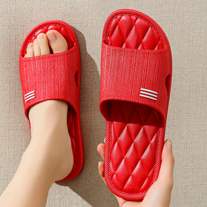 Home Slippers Women Men Summer Anti-Slip Lozenge Texture Shoes - Red - Women's Slippers - Carvan Mart