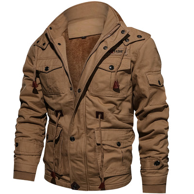 Men Winter Fleece Jacket Warm Hooded Coat Thermal Thick Outerwear Military Jacket - Carvan Mart