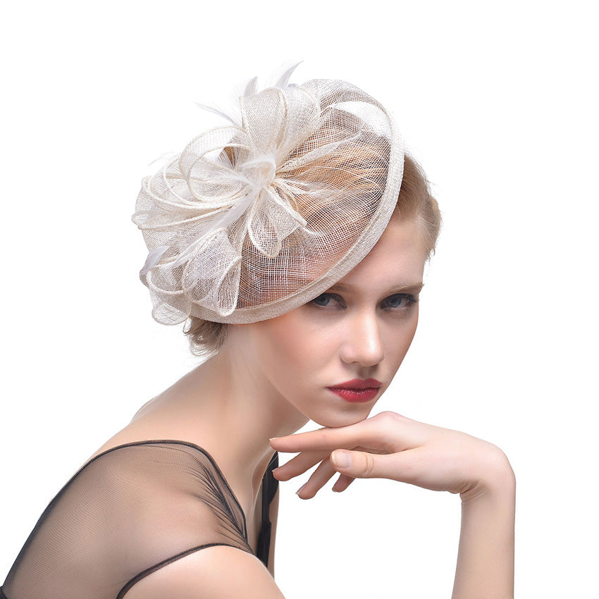 Fascinator Hat Hemp Yarn Banquet Net Top Hat Bridal Feather Hat - Carvan Mart