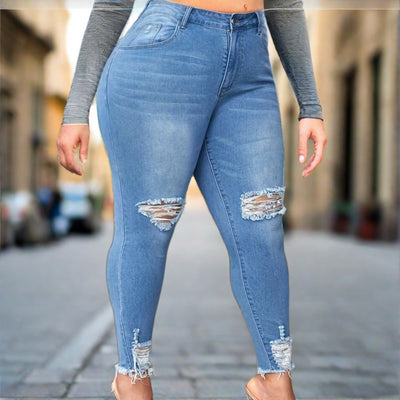 Ripped Plus Size Jeans Curvy Women Jeans - Carvan Mart