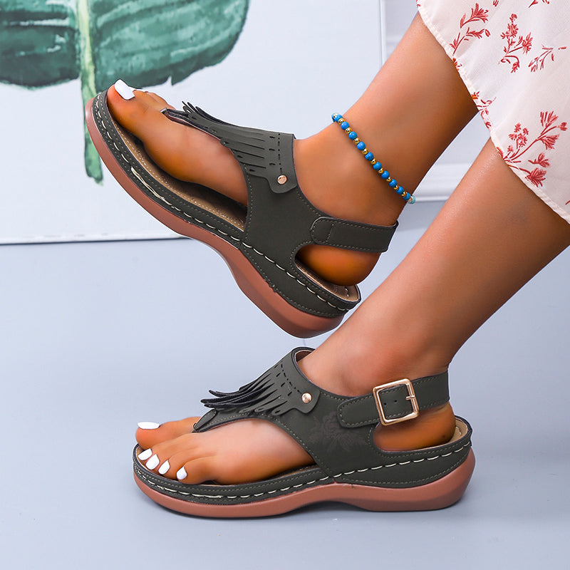 Women's Roman Cutout Thong Wedge Beach Sandals - Carvan Mart