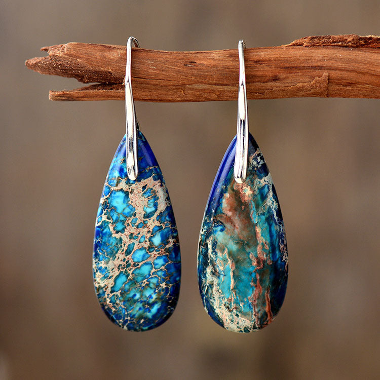 Bohemian Emperor Stone Water Drop Earrings Natural Stone Ornament Jewelry Earrings - Blue - Earrings - Carvan Mart