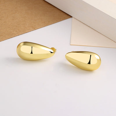 Fashion Jewelry Water Drop Glossy 16k Real Gold Plating Simple And Elegant Earrings - Carvan Mart