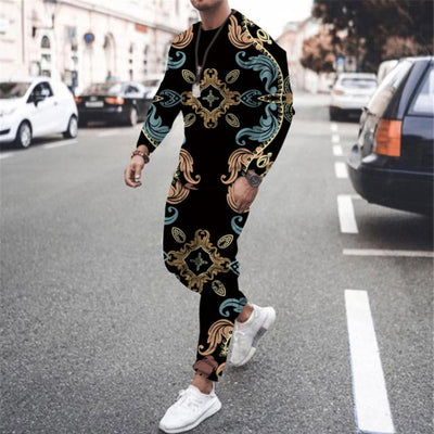 Men's Two Piece Suit Ice Silk Print Sweatshirt And Pant Sportswear - Carvan Mart