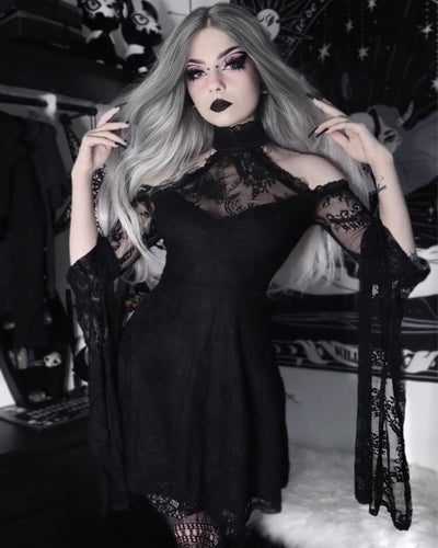 Lace Panels Gothic Milkmaid Dress - Carvan Mart