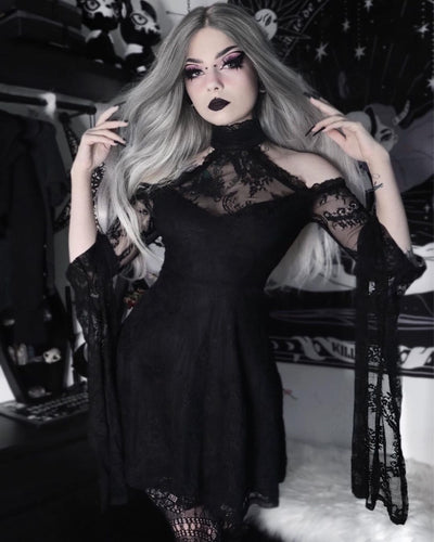 Lace Panels Gothic Milkmaid Dress - - Dresses - Carvan Mart