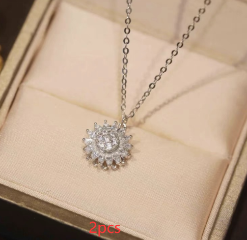 Rotatable Sunflower Necklace Full Of Diamonds Necklace - Carvan Mart