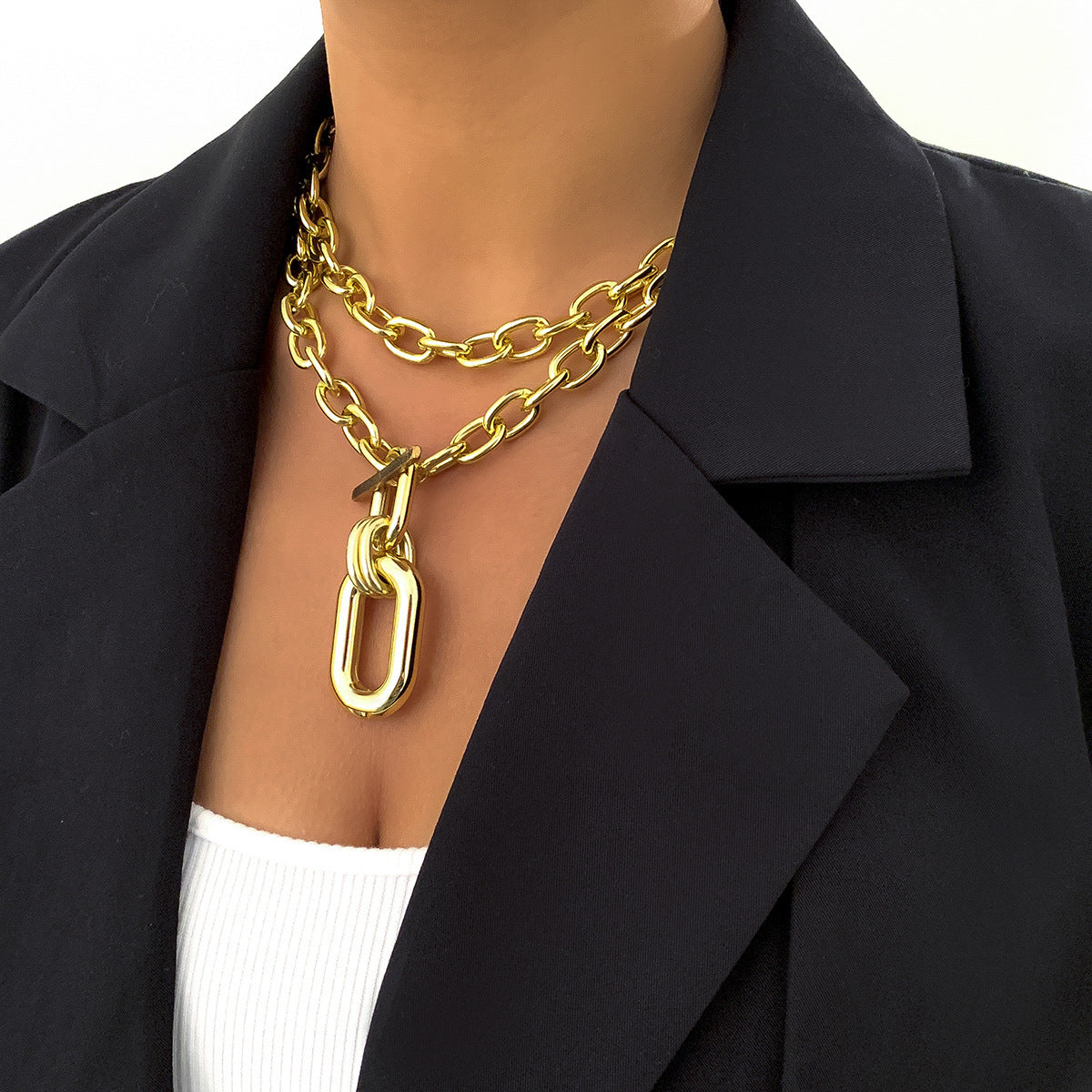 Geometric Metallic Aluminum Chain Multi-layer Necklace - - Necklaces - Carvan Mart