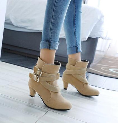 Leather Casual Women Pumps Ankle High Heel Boots - Carvan Mart