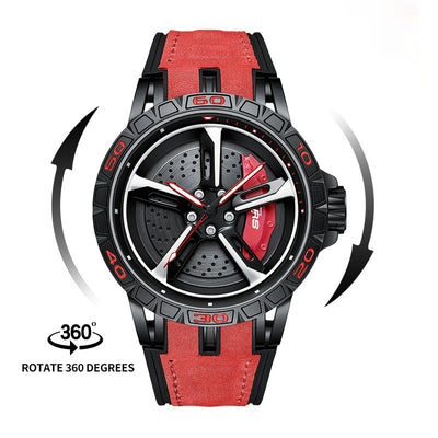 Men's Watch Wheel Three-Dimensional Hollow Watch - Black Shell Red Caliper - Men's Watches - Carvan Mart