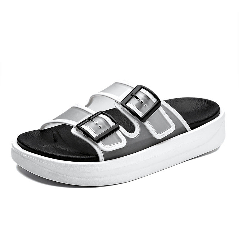 Comfortable Clear Strap Buckle Sandals - Lightweight Summer Slip-Ons - White And Black - Men's Sandals - Carvan Mart