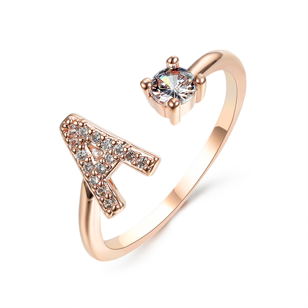 Letter Ring Fashion Jewelry Elegant Rings - Rose gold A - Women's Rings - Carvan Mart