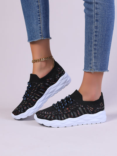 Summer Fashion Sports and Leisure Women's Pumps - Large Size Flying Woven Mesh Sneakers - Black - Women's Shoes - Carvan Mart