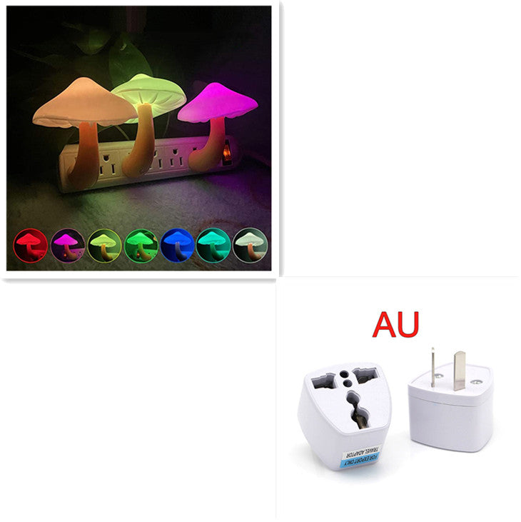 LED Night Light Mushroom Wall Socket Lamp EU US Plug Warm White Light-control Sensor Bedroom Light Home Decoration - Mushroom AU Colorful - Led Lighting - Carvan Mart