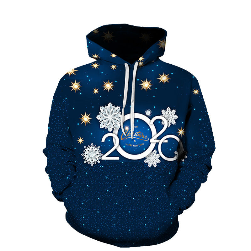 Men's And Women's Xmas Fashion Casual 3D Printing Hooded Pullover - Carvan Mart