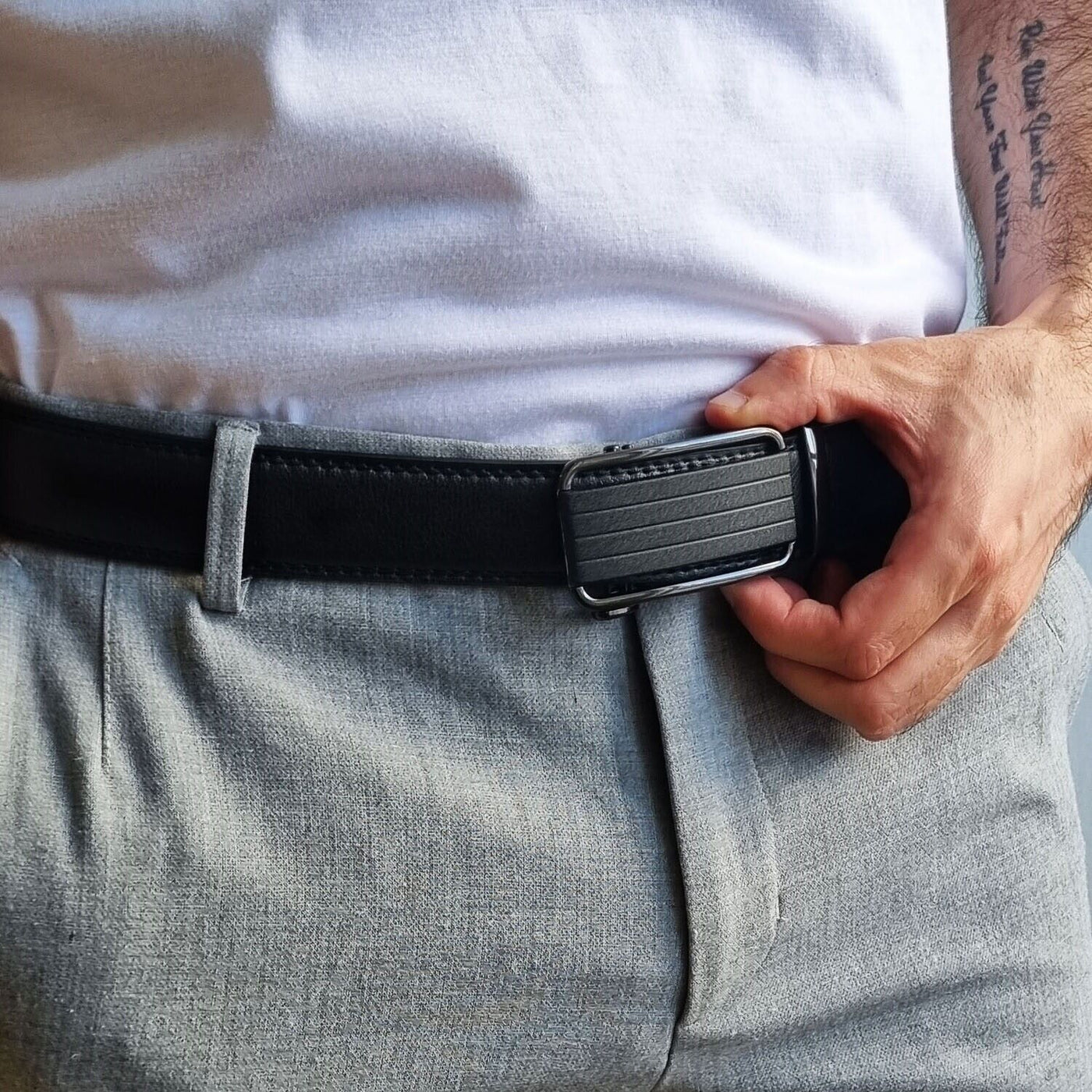 Microfiber Leather Mens Ratchet Belt Belts For Men Adjustable Size, Slide Buckle - Carvan Mart