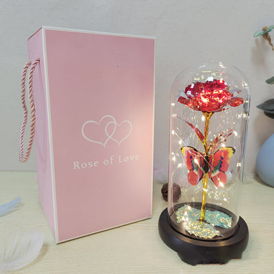 Gift Eternal Rose LED Light Foil Flower In Glass Cover Wedding Favors Bridesmaid Gift - Red Pink box - Gift - Carvan Mart