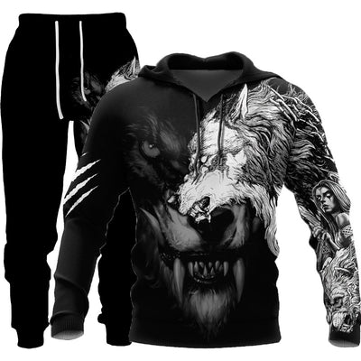 3D Wolf Print Tracksuit Men Sportswear Hooded Sweatsuit Two Piece Outdoors Running Fitness Mens Clothing Jogging Set - Set eight - Men Suits & Sets - Carvan Mart