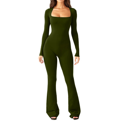Women's Fashion Casual Long Sleeve Belly-contracting Jumpsuit - Carvan Mart