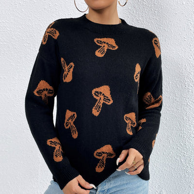 Knitted Sweaters Women's Casual Jacquard Crewneck Winter Tops - Carvan Mart