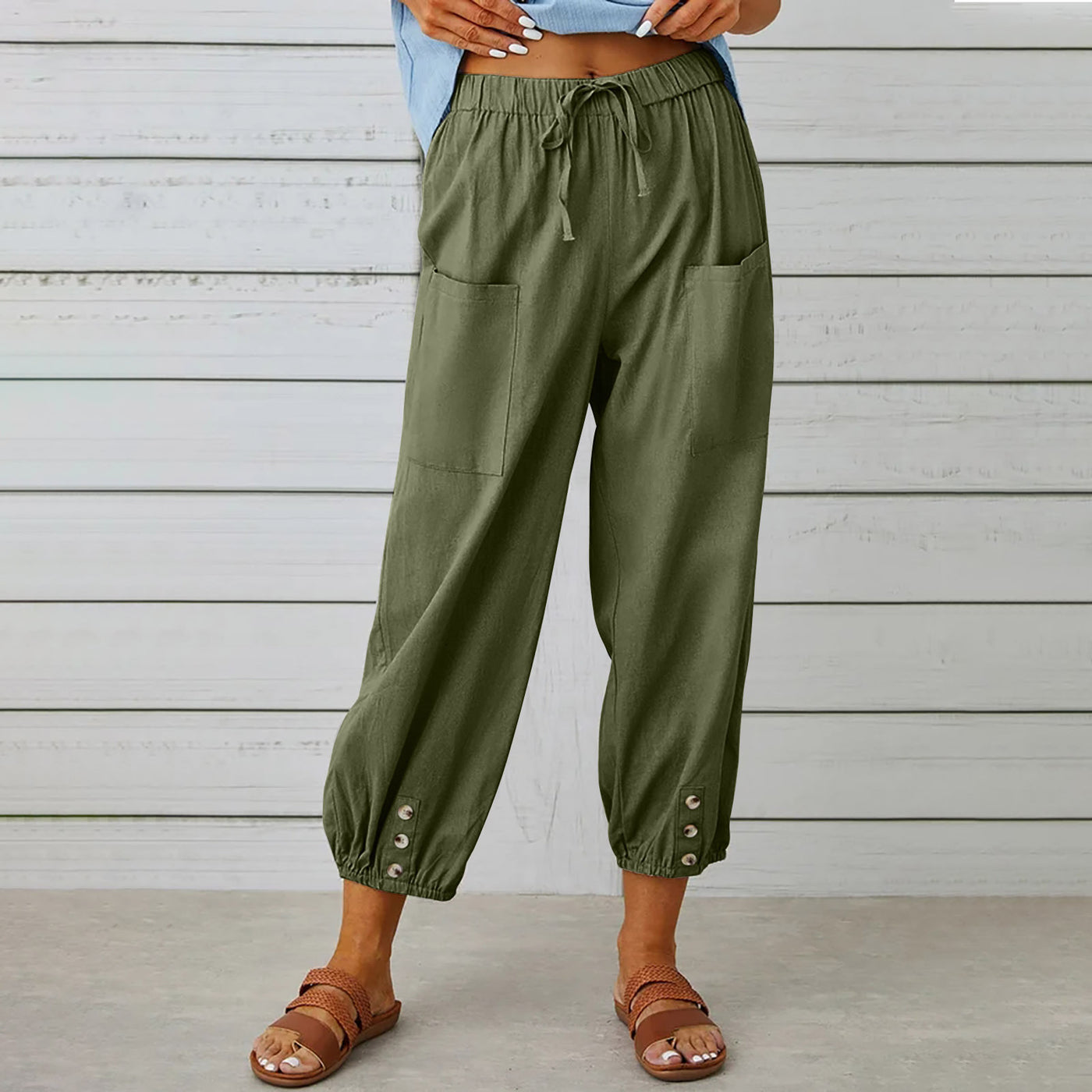 Women's Drawstring Tie Pants Cotton And Linen Trousers - Carvan Mart