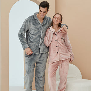 Lovers Fashion Pajamas Couple Set Coral Fleece Thickened Loungewear Suit - - Suits & Sets - Carvan Mart