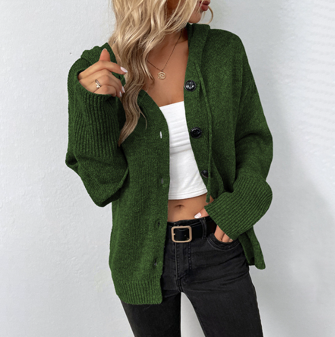 Solid Color Hooded Single-breasted Sweater Women's Cardigan Coat - Carvan Mart