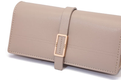 Long Metal Buckle Simple Tri-fold Clutch - Carvan Mart