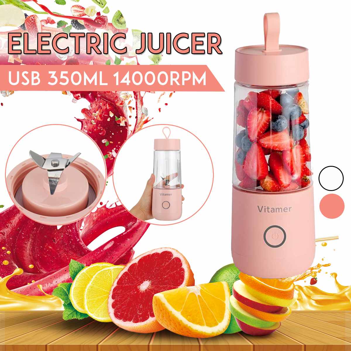 350ml Portable Blender Juicer Electric USB Rechargeable Mixer Smoothie Slushy Cup Fresh Juice Blender Bottle USB Charging Kitchen Gadgets - - Compact Blenders - Carvan Mart