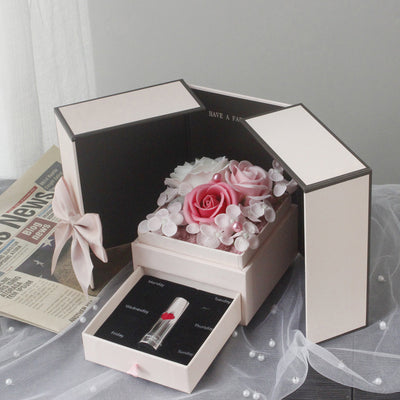 Gift Box Double Door Rose Gift Box Jewelry Creative Decorate Box - Pink Double doors without lights - Gift - Carvan Mart