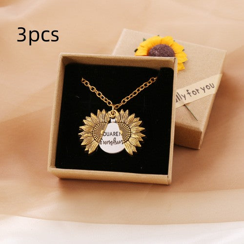 You Are My Sunshine Sunflower Necklace - A gold necklace with a box 3PCS - Necklaces - Carvan Mart