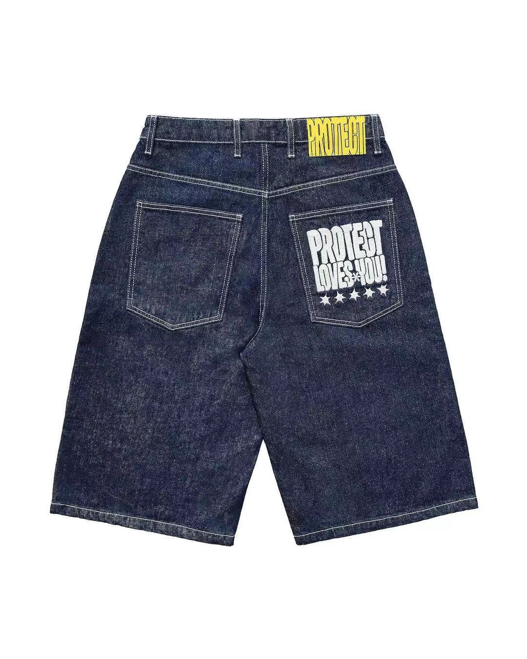 Full Embroidery Dark Blue Denim Shorts Men - Carvan Mart Ltd