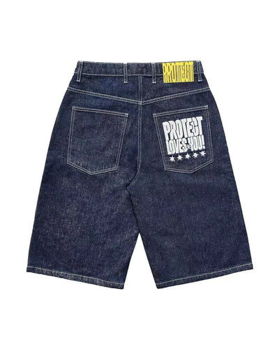 Men's Embroidery Dark Blue Denim Shorts - Carvan Mart