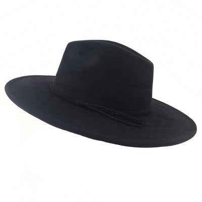 Jazz Women's 10cm Brim Suede Peach Top Tassel Hat - Black M56 58cm - Women's Hats & Caps - Carvan Mart