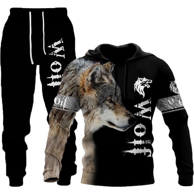 3D Wolf Print Tracksuit Men Sportswear Hooded Sweatsuit Two Piece Outdoors Running Fitness Mens Clothing Jogging Set - Carvan Mart