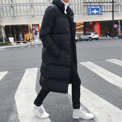 Long Cotton-padded Jacket With Stand-up Collar Over-knee - Black - Men's Jackets & Coats - Carvan Mart