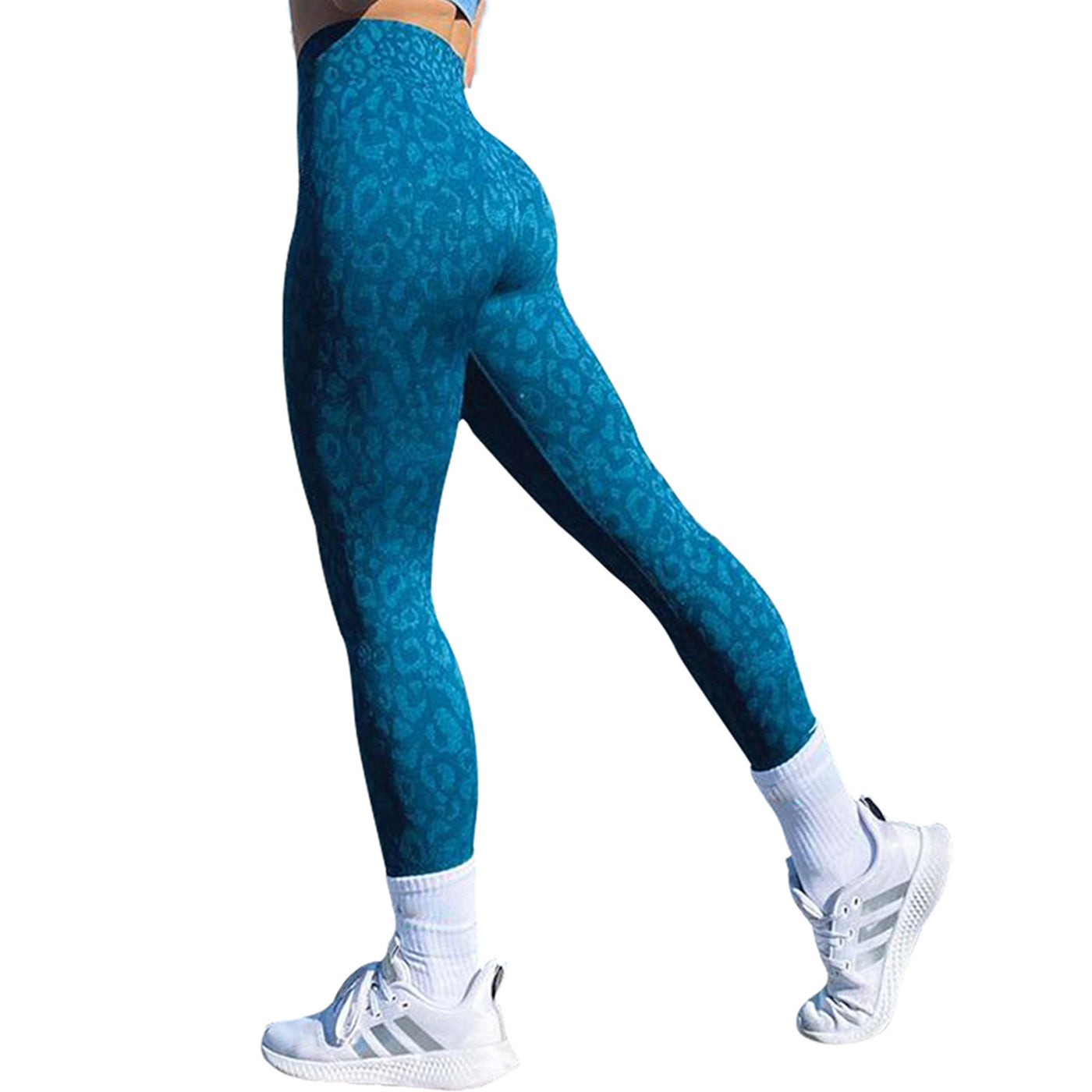 High-Waisted Push Up Booty Leggings for Women - Workout, Gym, Fitness, and Yoga Pants - Blue leopard print - Leggings - Carvan Mart